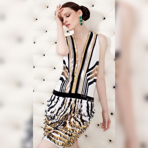 GUCCI • RARE! Runway Bead Fringe Deco Gold Dress - Picture 4 of 16